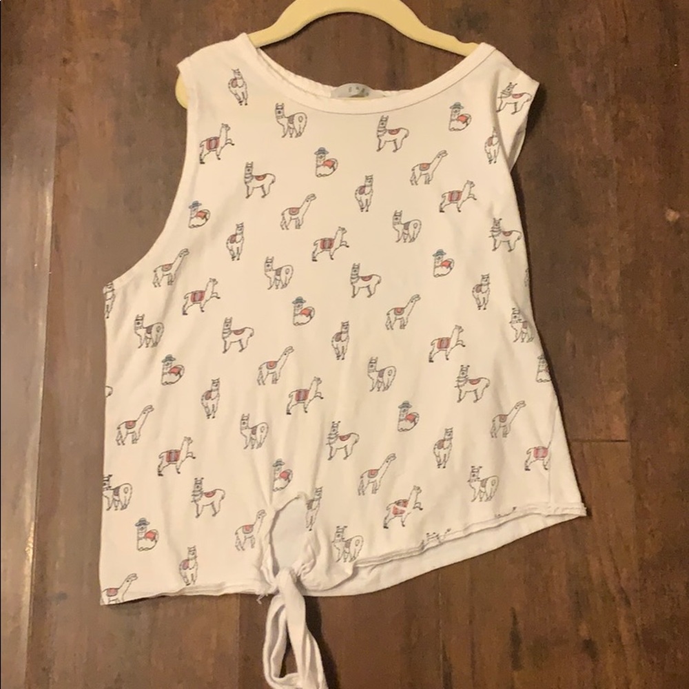 Llama kids white knotted tank.